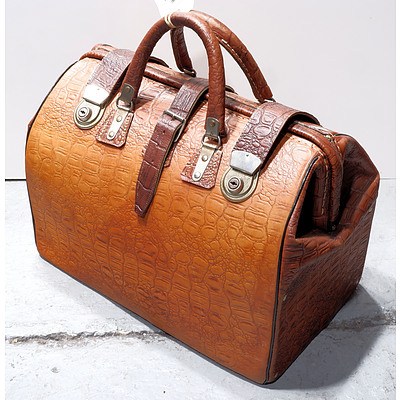 Vintage Gladstone Bag in Stitched Crocodile Pattern Leather