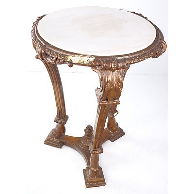 Antique Style Pedestal Table in the Italian Style - Timber and Plaster Base and Marble Top