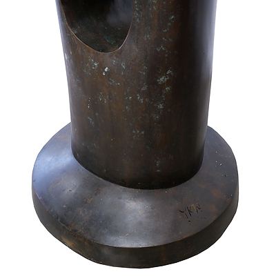 Large Contemporarey Patinated Hollow Cast Bronze Sculpture, Signed YKW