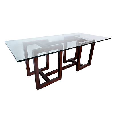 Ralph Lauren Mercer Street Rosewood Dining Table  With Heavy Glass Top