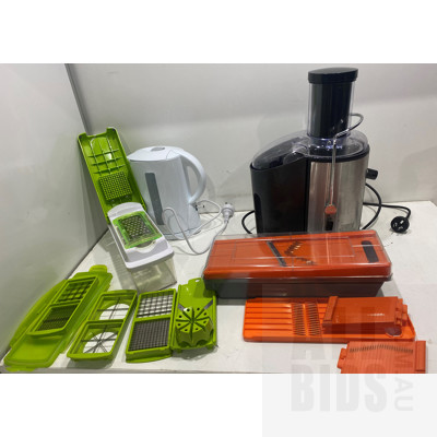 Kitchen Appliances, Including Juicer, Water Kettle and Pair Of Mandolins