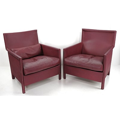 Pair of Contemporary Maroon Leather Armchairs