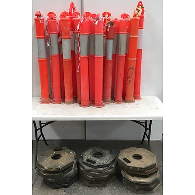 Assorted Road Bollards With Bases - Lot Of 19