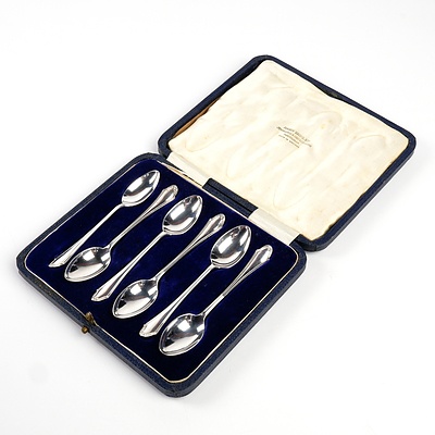 Boxed Set of Six Hardy Bros Sterling Silver Teaspoons, 20th Century, 42g