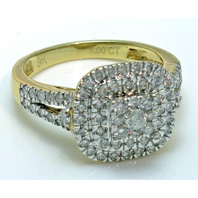 One Carat Diamond Cluster Ring: 9ct Yellow & White Gold