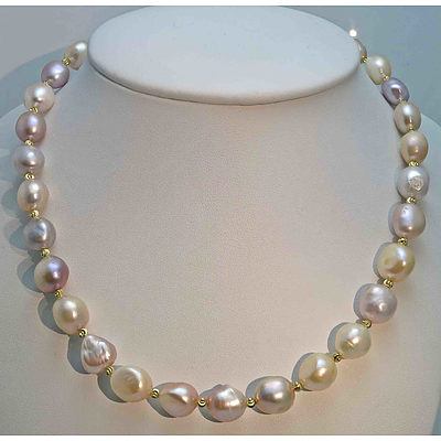 Necklace Of Large Semi-Baroque Cultured Pearls
