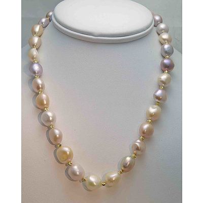 Necklace Of Large Semi-Baroque Cultured Pearls