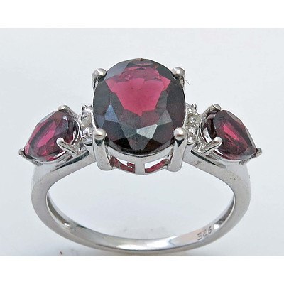 Sterling Silver Garnet & Diamond Ring