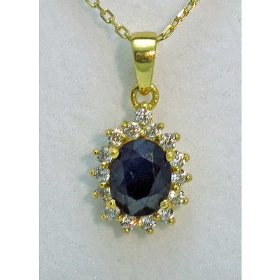 18ct Gold-Plated Sterling Silver Sapphire & Cz Pendant