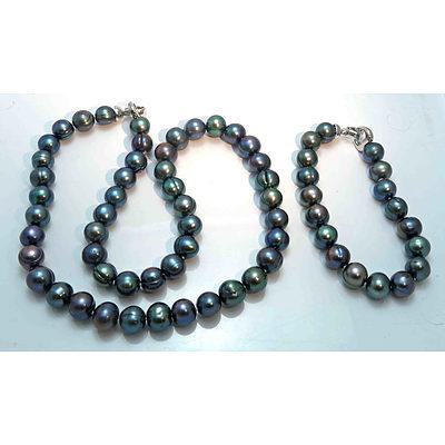 Peacock Black Freshwater Pearl Set Of Necklace & Bracelet