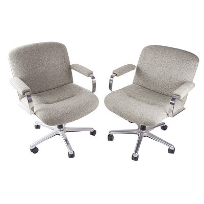 Pair of Anstey Office Furniture Chrome and Fabric Upholstered Office Chairs, Circa 1980s