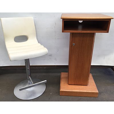 Solid Victorian Ash Lectern And Cream Faux Leather Bar Stool
