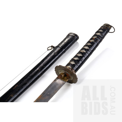 Replica Vintage Japanese Katana Sword with Sheath and Woven Leather Handle