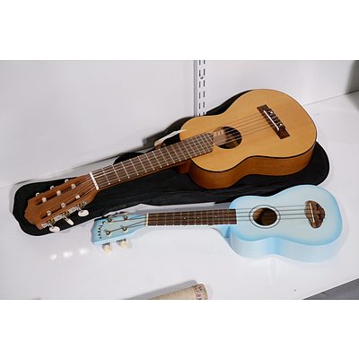 Yamaha Six String Guitalele and Makala Ukulele - Both with Soft Cases