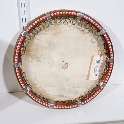 Vintage Eastern European hand Drum with Tambourine Rings