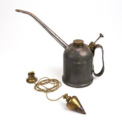 Vintage Rega Oil Can and A. H. Ross Brass Plumb Bob (2)