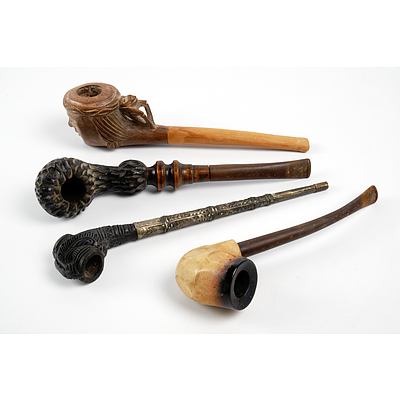 Four Antique and Vintage Pipes including Bakelite, Hand Carved and Meerschaum