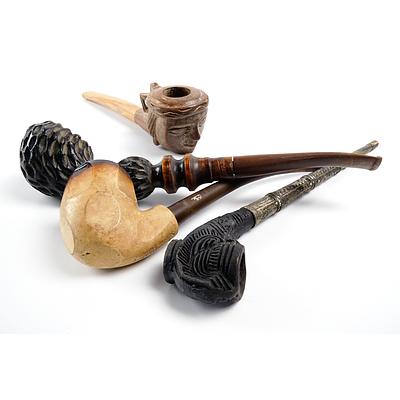 Four Antique and Vintage Pipes including Bakelite, Hand Carved and Meerschaum