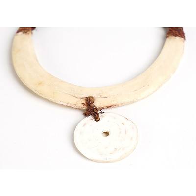 Antique Pacific Island Boar Tusk and Shell Necklace