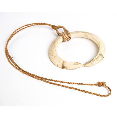 Antique Pacific Island Boar Tusk and Shell Necklace