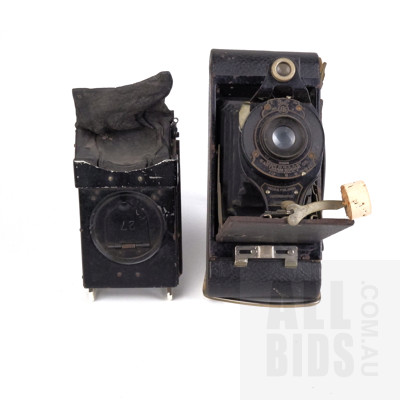 Vintage Kodak Brownie 2A Folding Autographic Camera  and an Antique Film Holder
