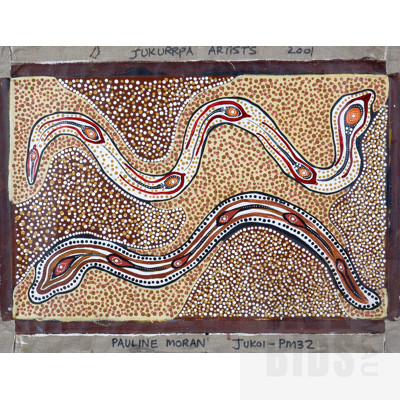 Pauline Moran (born 1959, Noongar language group), Dugite 2001, Synthetic Polymer Paint on Canvas, 36 x 56 cm