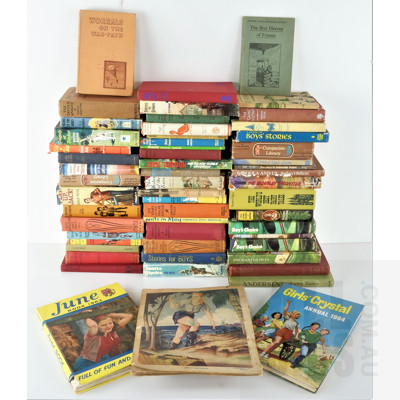 Quantity of Approximatley 50 Vintage Boys Own Books Including Pantomime Favourites, Worrals on the Warpath by Capt W E Johns, The Boys Hero of France and More
