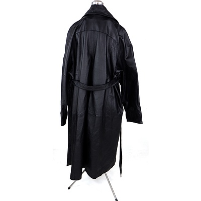 terry Lewis Leather trench Coat with Shawl Collar and Waist Tie