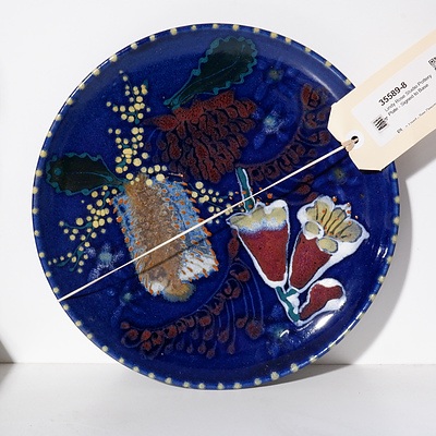 Trudy Rose Studio Pottery Plate with Australian Motifs - Signed to Base