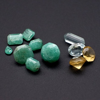 Two Citrine, Two Aquamarine, and West Australian Opaque Facetted Emerald