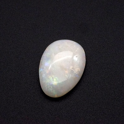 Solid Pear Shaped Milky White Opal, Fair Play of Colour