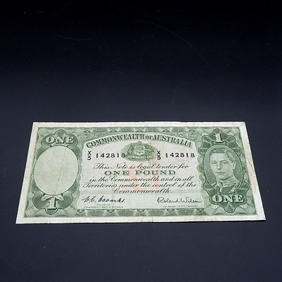 £1 1952 Coombs Wilson Australian One Pound Banknote R32 X3142818
