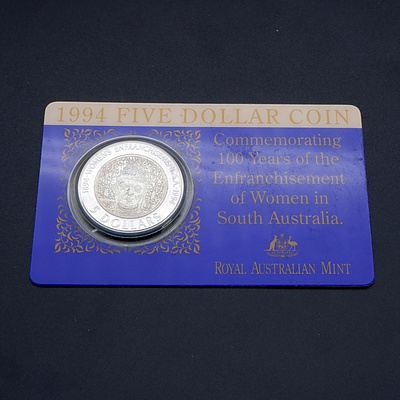1996 RAM $5 Coin Australian Uncirculated Five Dollar Coin Card Women in SA Commemorative