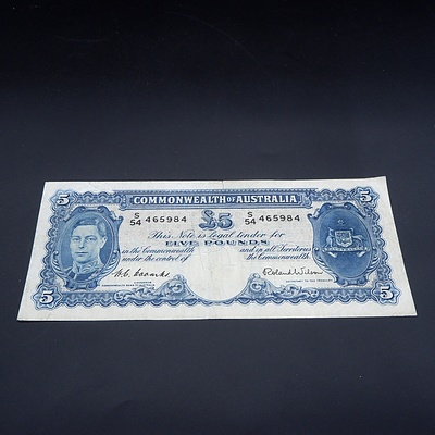 £5 1952 Coombs Wilson Australian Five Pound Banknote R48 S54465984