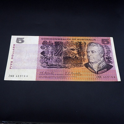 $5 1967 Coombs Randall Australian Five Dollar STAR Banknote R202S ZNB46916