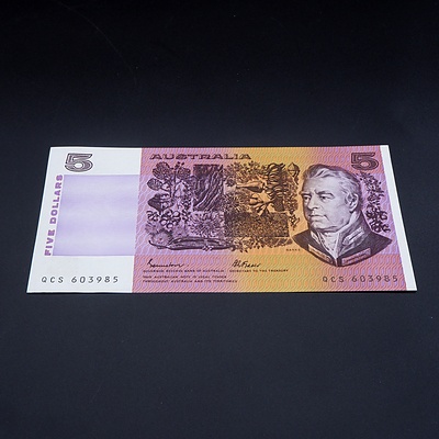$5 1983 Johnston Fraser Australian Five Dollar Banknote R209A QCS603985