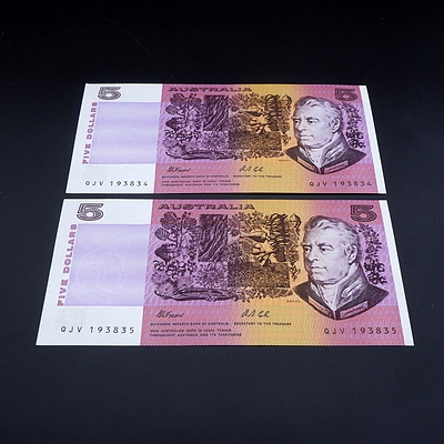 $5 1991 Fraser Cole Australian Five Dollar Banknote R213 QJV193834