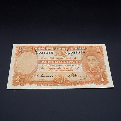 10/- 1949 Coombs Watt Australian Ten Shilling Banknote R14 A49036259
