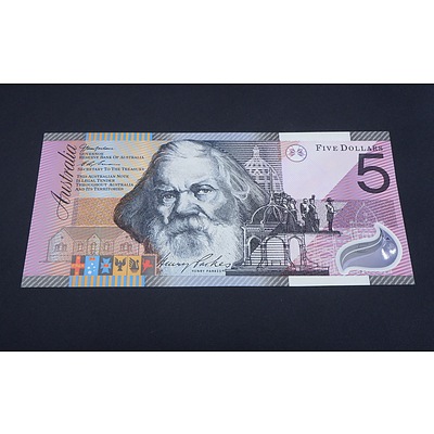 $5 2002 MacFarlane Evans Australian Five Dollar Polymer Banknote R219 GA01397084