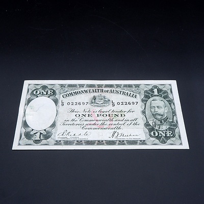 £1 1933 Riddle Sheehan Australian One Pound Banknote R28 L9022697
