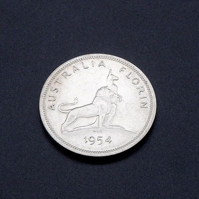 1954 Florin Australian Two Shilling Coin Royal Visit Commemorative