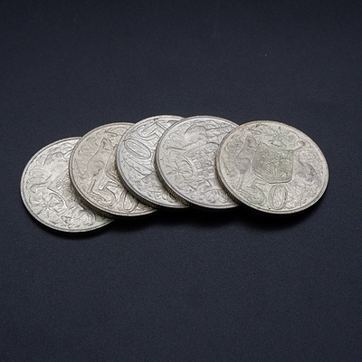5 X 1966 50c Australian Round Fifty Cent Coin