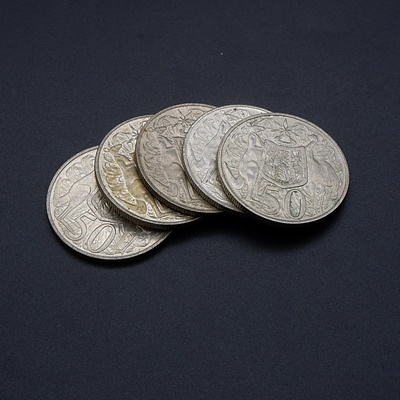 5 X 1966 50c Australian Round Fifty Cent Coin