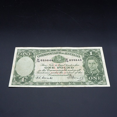 £1 1949 Coombs Watt Australian One Pound Banknote R31 W76039844