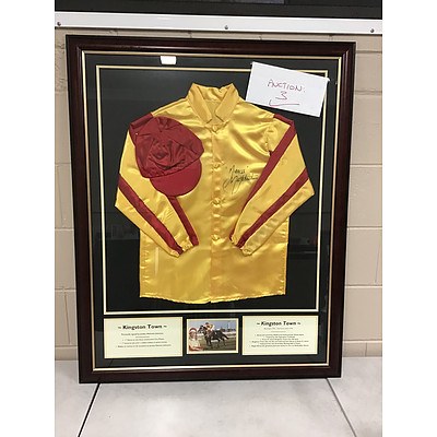 L3 - Jockey Malcolm Johnston's Signed/Framed Silk with Kingston Town