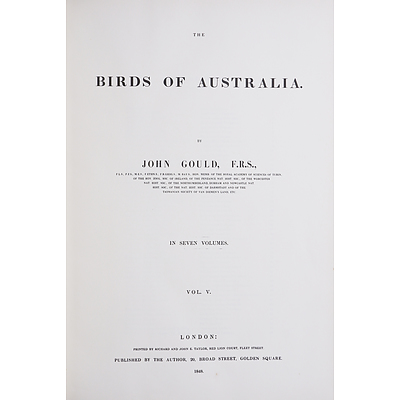 John Gould, Birds of Australia Volume V, Lansdowne Press, Melbourne, 1975, Limited Edition Facsimile Edition, Full Leather Bound with Gilt embossing to Spine