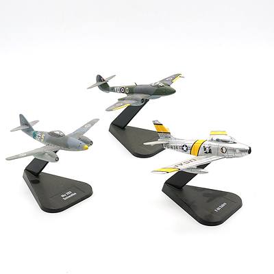 Three Air Combat Collection Model Planes,F-86 Sabre, Me 262 Schwalbe and Meteor