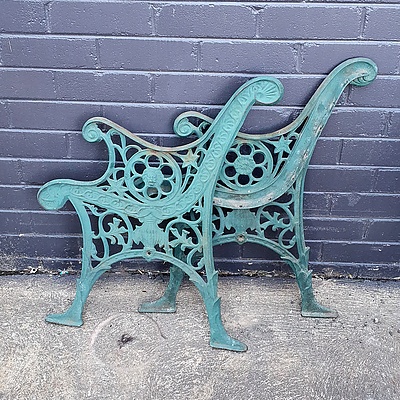 Two Vintage Painted Cast Iron Bench Ends