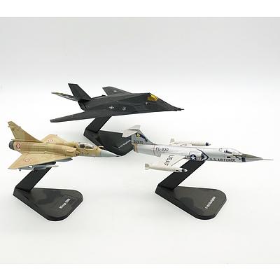 Three Air Combat Collection Model Planes, F-104 Starfighter, Mirage 2000 and F117 Nighthawk