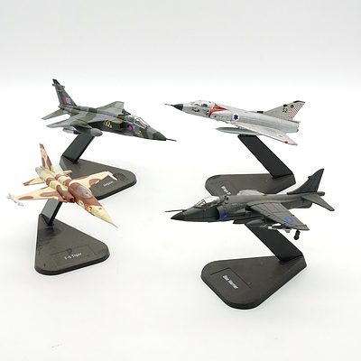 Four Air Combat Collection Model Planes, Mirage III, Sea Harrier, Jaguar, F-5 Tiger